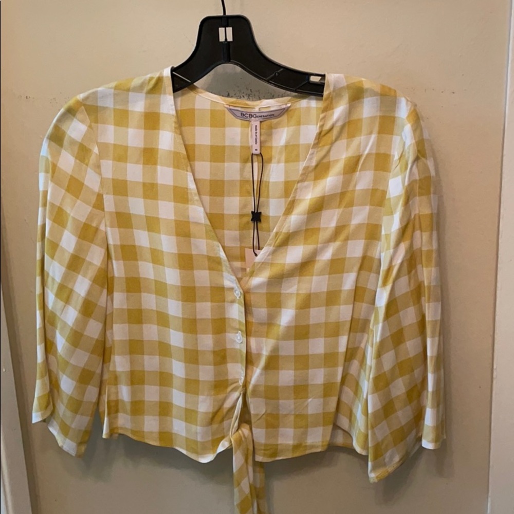 BUY 2 GET 2 FREE! BCBG Gingham Yellow Top - Picture 3 of 6